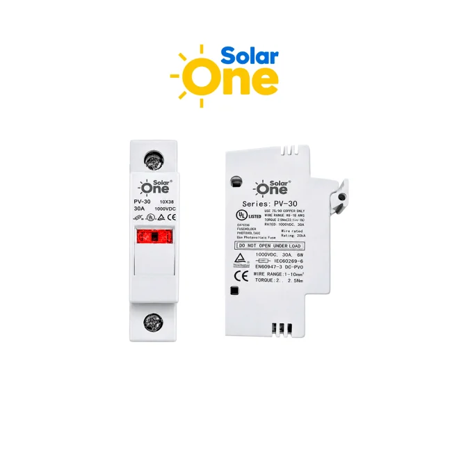 Porta fusible Fotovoltaico 1 polo / 1000 VDC / Montaje en riel DIN / Compatible con fusibles 10x38 mm