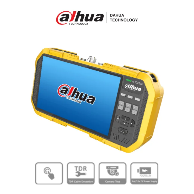 DAHUA PFM907 -Probador de Video IP y HDCVI/ Soporta Compresión de Video H.265 y H.264/ Control PTZ/ Soporta Audio/ Multimetro Integrado/ Probador de Red/ Probador de Señal Wifi/ Soporta Protocolo Onvif/ Salida de 12V 2 Amp para Cámara/ Basado en Linux