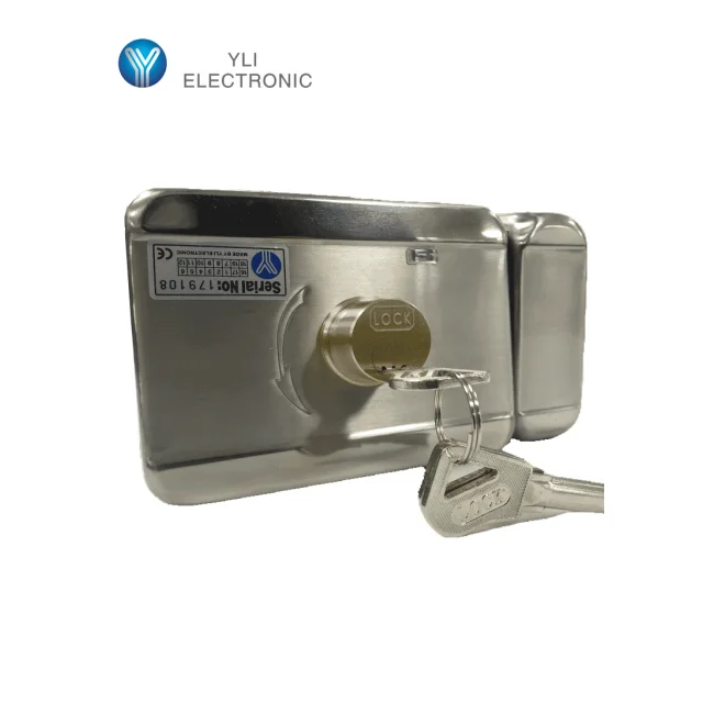 YLI ABK703BS - Cerradura inteligente con cierre automático cuenta con juego de 3 llaves, sensor con luz LED de status o correcto cerrado, apertura con pulso voltaje de 12VDC