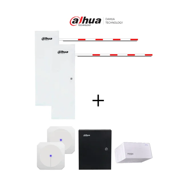 DHI-IPMECD1062UHF - Dahua Paquete de Control de Acceso Vehicular Con 2 Lectoras de Largo Alcance UHF DE 6 Metros y Barreras de 4 Metros, Incluye Panel de 4 Puertas, Software Gratis