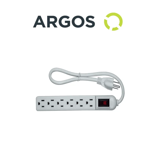 ARGOS 9700250 - Barra multicontactos con supresor de picos / 6 tomas aterrizadas / Uso interior / Color blanco / 110-125V AC / 1875W /
