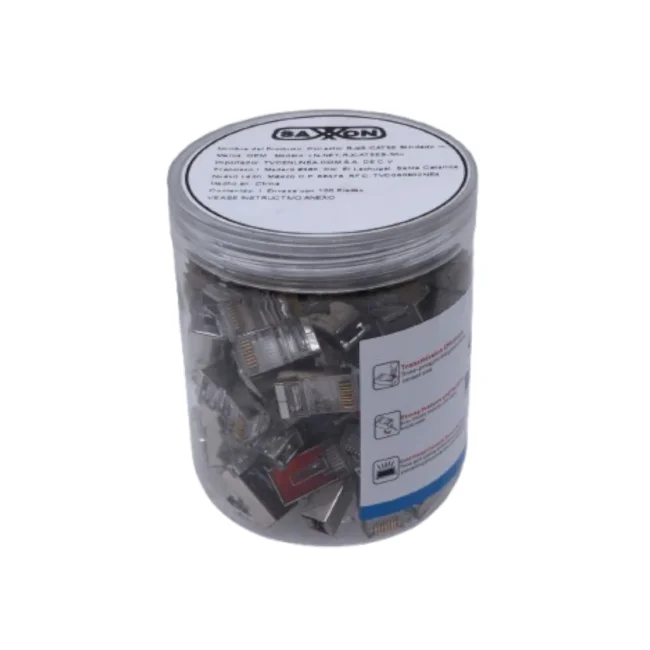 TCE LN-NET-RJCAT5EB-30u - Bote con 100 Plugs RJ45 Cat5e Blindado, Chapado en Oro 30 Micras, Conector Modular para Redes Ethernet y Cableado Estructurado