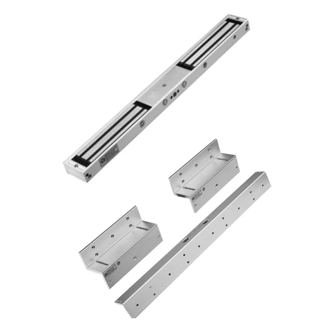 YLI YM180NDLEDPACK - Paquete de Cerradura Magnética doble con Led YM180NDLED y Soporte de Fijación Tipo ZL / Fuerza de Sujeción 180Kg / 350Lb por extremo / Voltaje dual / Puertas de madera, vidrio, metálica