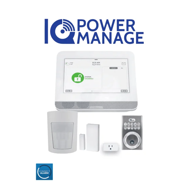 QOLSYS IQ4 HUB POWER MANAGE Automation KIT - Paquete que contiene Sistema IQ 4 HUB POWER MANAGE, con pantalla táctil de 7",  1 sensor PIR inalámbrico PGP9914, 1 sensor magnético inalámbricos PG9303, 1 enchufe inteligente y una cerradura Power G