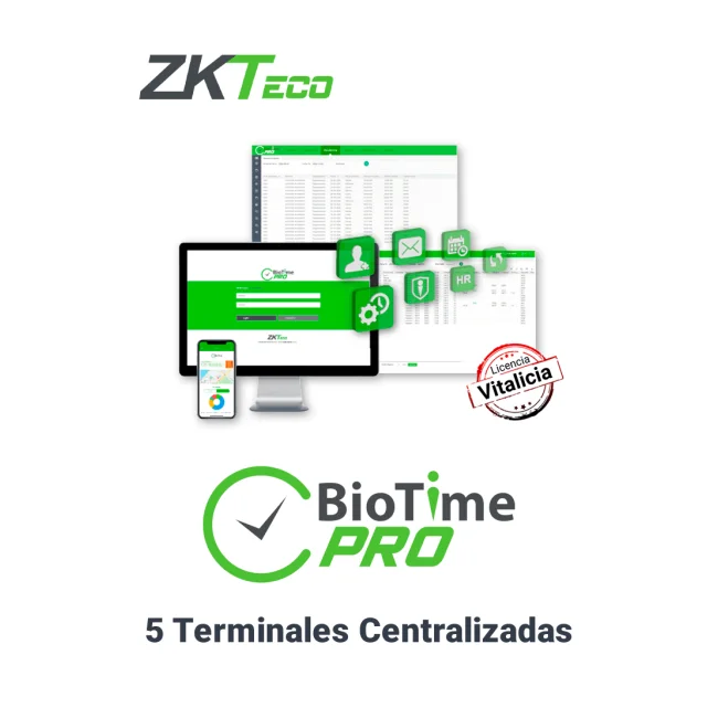 ZKTECO BIOTIMEPROSTARTER- Licencia de Asistencia Vitalicia / Versión WEB / Para 5 Terminales Centralizadas / 500 Empleados / 1 Punto para App / 1 Multicompañia