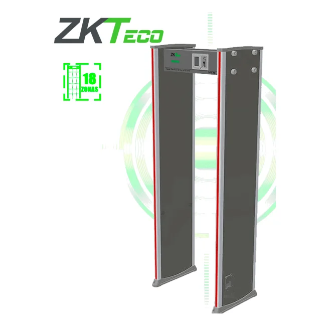 ZKTECO ZKD2180 - Arco detector de metales con 18 zonas de detección, pantalla LCD de 3.5", 256 niveles de sensibilidad, y funciones de contador para alarmas y personas