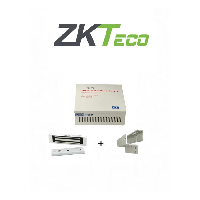 ZKTECO LM120YPAK - Paquete de contrachapa magnética de 120 kg o 264 lb, incluye soporte para instalación en ZL y Gabinete de energía con salida de 12 VDC, soporta batería de respaldo