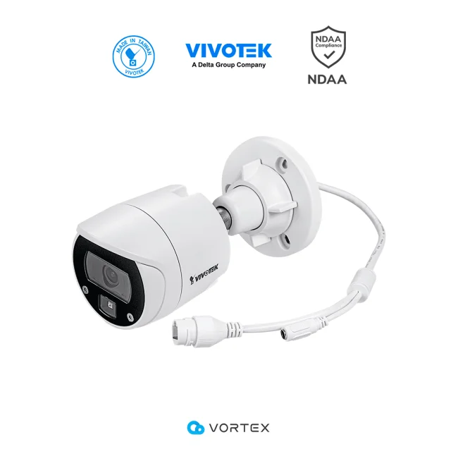 VIVOTEK IB639(1YL) - Cámara IP VORTEX Essential Series bullet exterior 2 MP, Lente fijo 2.8mm, IR 30m, WDR digital, IP66, IK10, NDAA, Almacenamiento 128GB, Analiticas IA: Intrusión, Cruce de Linea, Merodeo, Busqueda de Escena, Objeto Perdido/Abandonado