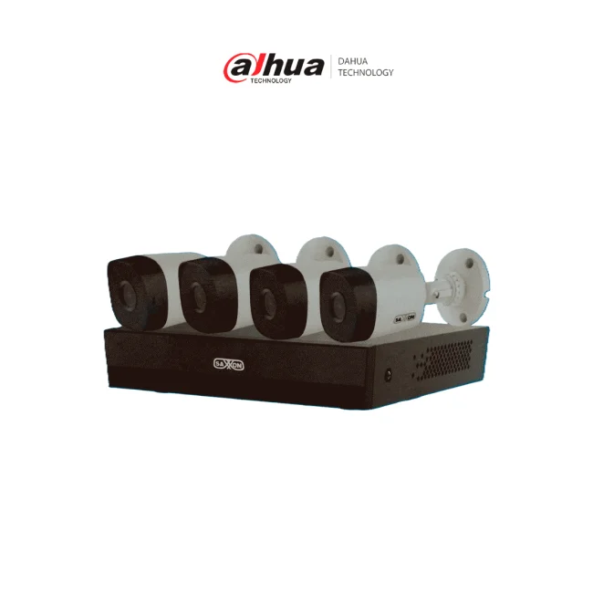 SAXXON SUA-KIT/XVR1E04-I/4-B10P-0280B - Kit de 4 Canales HDCVI/ Cámaras B10P de 1MP 720P/ Lente de 2.8mm Con Apertura de Hasta 100°/ Grabador de 4 Canales con Detección de Movimiento Inteligente/ Entradas y Salidas de Audio/
