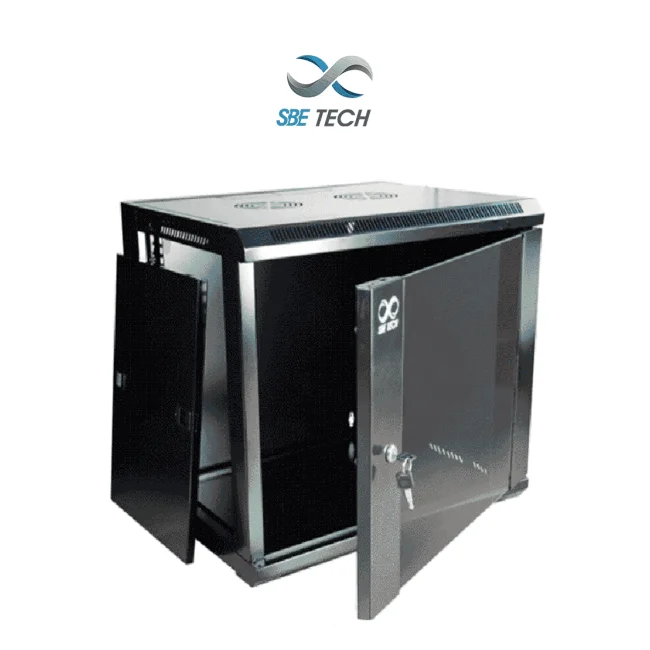 SBE TECH GNLPAR16URP - Gabinete de pared de 16UR, 600x600x850 mm con paneles laterales desmontables, puerta delantera de cristal templado de 5mm y puerta trasera de acero SPCC de 1.2mm.