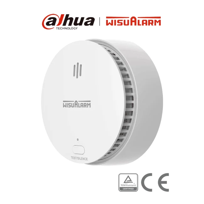 DAHUA WISUALARM HY-SA20A - Detector de Humo Standalone (Autonomo), Sensor Fotoeléctrico, Sonido de Alarma de 85dB, Alarma Visual y Audible, Durabilidad de Batería hasta 10 años, Certificaciones TÜV and CE,