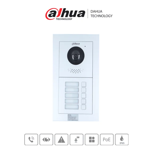 DAHUA PAQ2VTO4202F - Paquete Modular de Frende de Calle para 5 Departamentos/ Incluye Camara de 2 Megapixeles/ Modulo de 5 Botones/ Caja y Panel Frontal/ Apertura Remota/ Notificación APP/ Funcion P2P