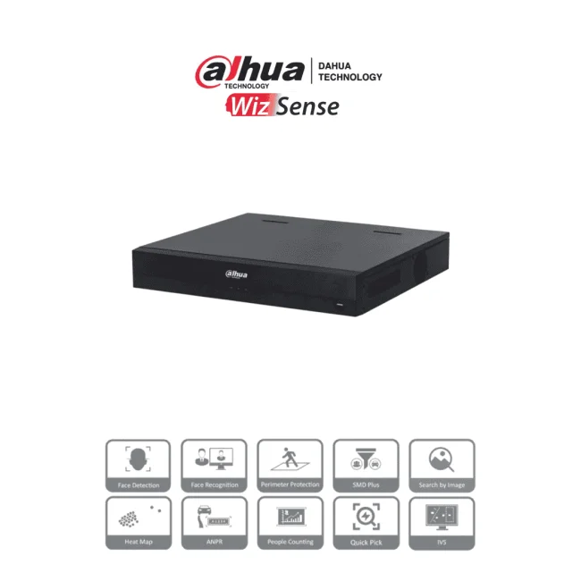 DAHUA NVR4416-16P-EI - NVR de 8 MP /16 Canales IP/ WizSense/ 4k con IA/ 16 Puertos PoE af/at/ 4 Bahias para Discos Duros/ 1 Canal de Reconocimiento Facial por NVR/ 4 Ch con SMD Plus/ Soporta Cámaras con IA/ 10 Bases de Datos de Rostros