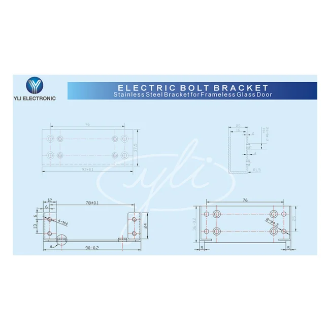 YLI BBK600 - Soporte especial para cerraduras de perno modelo YB300 para Instalación en puertas de vidrio / Aluminio image 5