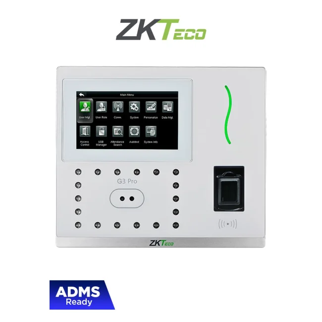 ZKTECO G3PRO -Control de Asistencia y Acceso con Autenticación Facial (12000 Rostros), Huella Digital BioID+ (20000), Tarjeta ID 125 KHz (20000), Verificación Palma (6000), Registro de 200,000 Eventos, Green Label y TCP/IP