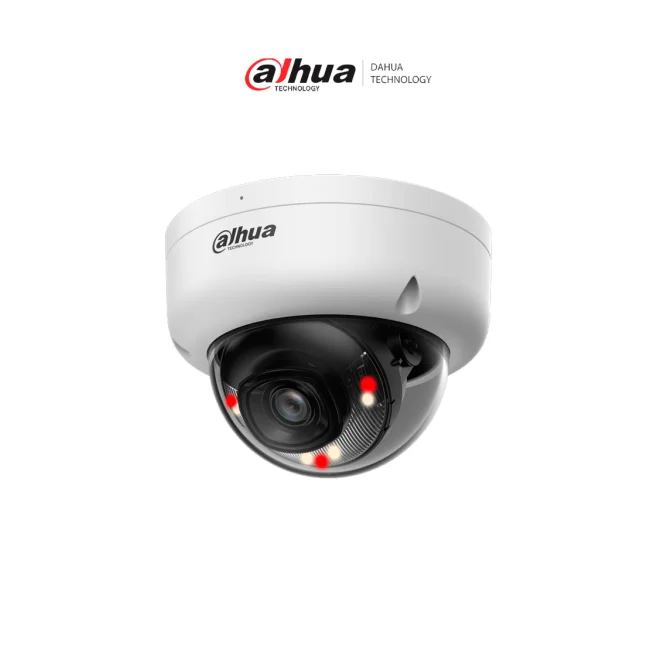 DAHUA DH-IPC-HDBW1439E1-A-IL - Cámara IP Domo de 4 Megapixeles/ Iluminador Dual/ Lente de 2.8mm/ IR de 30 Mts/ Detección humana/ IR + luz cálida 30 m/ H.265/ WDR Real/PoE/ 3D DNR/ HLC/  IP67/ IK08