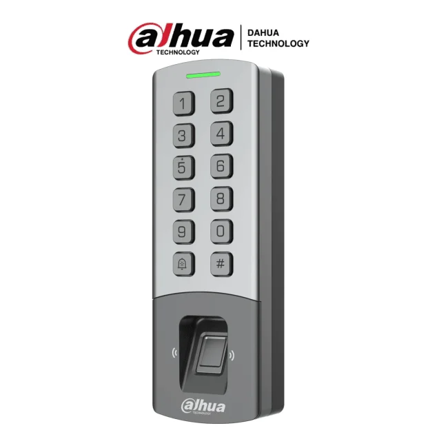 DAHUA DHI-ASI1212M-DW - Control de Acceso Antivandalico Exterior Wi-Fi/ Soporta 10,000 Usuarios, Passwords y Tarjetas ID / 3,000 Huellas / Teclado Mecanico/ RS-485 y Wiegand/ TCP/IP / Alimenta Cerradura 12V / IP65/ IK08 /