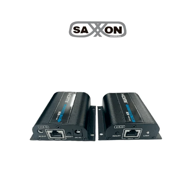SAXXON LKV372PRO-4.0 - Kit extensor de video HDMI/ Resolucion 4K/ CAT 6/ 6A Cobre / PoC/ Hasta 50 metros/ Loop HDMI en transmisor/ Transmisor IR/ Plug and play/ Solo se Energiza el Transmisor