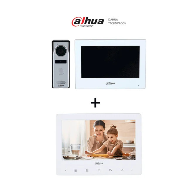 DAHUA DHI-KTH01+DHI-VTH1020J -  Kit de Videopotero Hibrido + Frente de Calle Analogico con Camara de 1.3 MP + DAHUA VTH1020J- Monitor analógico de 7 pulgadas compatible con KTA01 / KTA02 /