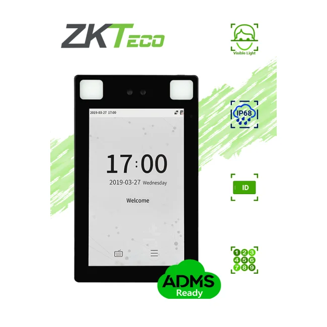 ZKTECO ProFace X- Terminal de Control de Acceso con Reconocimiento Facial/ para Exterior de -30° hasta 60°/ 30,000 Rostros/ 50,000 Tarjetas RFID 125 Khz/ 8 Pulgadas/ IP68/ IK04/ Serie Visible Light