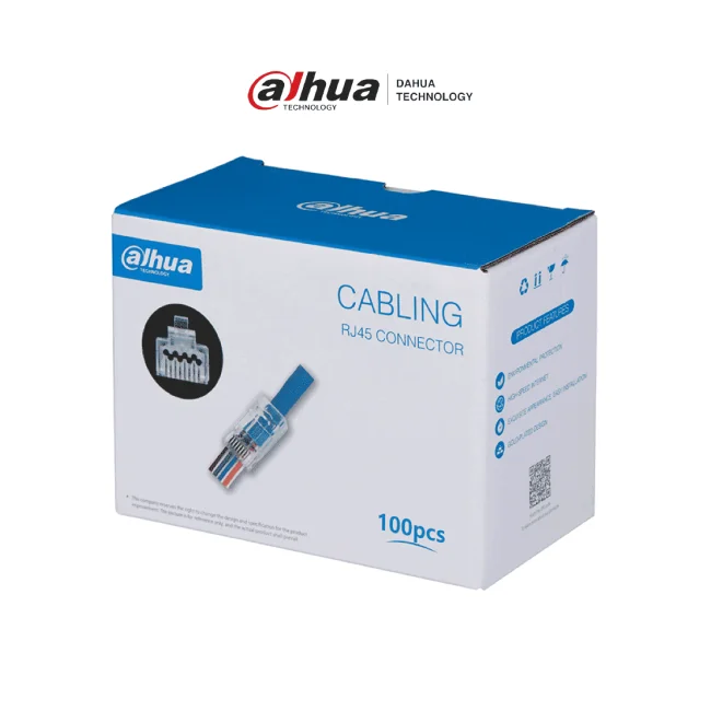 DAHUA DH-PFM976-631-PT - Caja con 100 Plugs Pass through RJ45 Cat6/ Chapado de Oro de 15 U"/ Clasificación de Resistencia al Fuego UL94V-2 /
