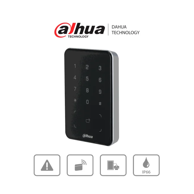 DAHUA DHI-ASR2101A - Lectora de Tarjetas MiFare con Teclado Touch/ para Password/ Conexión RS-485 y Wiegand/ Leds Rojo y Verde/ Fondo de Luz Azul
