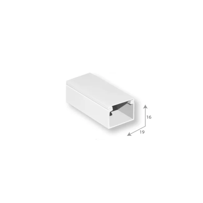 SBE TECH SBE-1619 - Canaleta plástica / PVC / Una vía / Alto 1.6 cm, Ancho 1.9 cm, Largo 2 metros