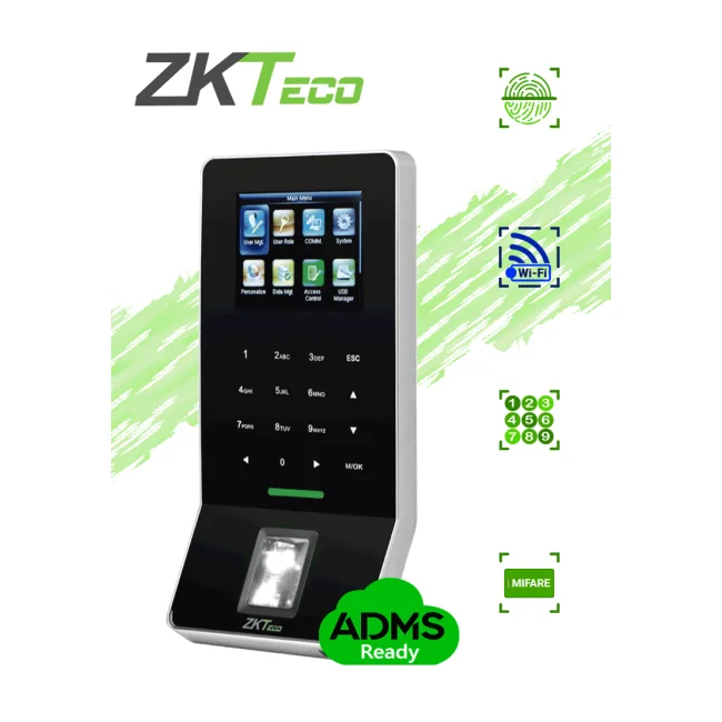 ZKTECO F22Mifare - Control de Acceso y Asistencia / 3000 Huellas / 5000 Tarjetas Mifare / Teclado Táctil / Sensor de Huella BIO ID / Conexión TCPIP / WiFi / ADMS Gratis