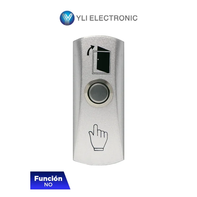 YLI PBK815 - Botón de Salida Mecánico, Carcasa Metálica, Función NO, Sin Caja de Instalación Requerida