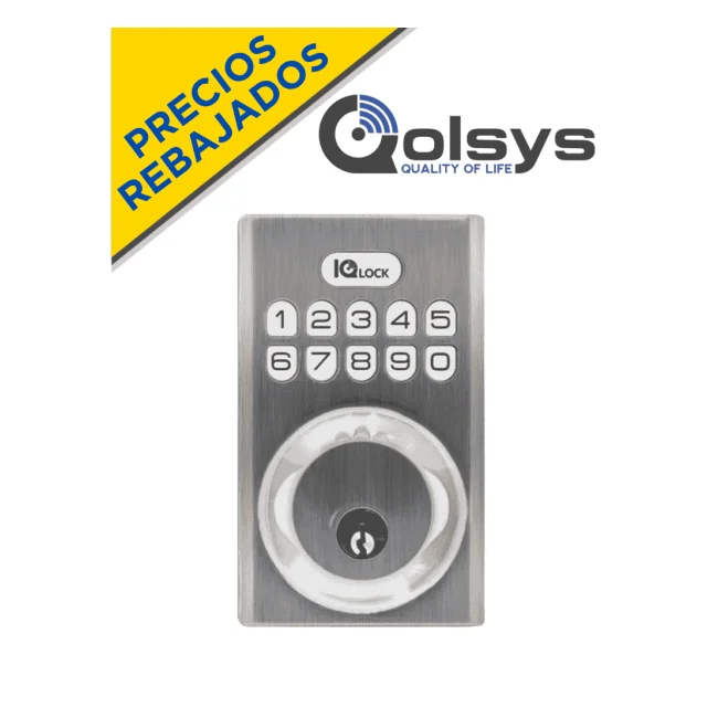 QOLSYS IQDLK-PGK-SN Cerradura con botón pulsador - Cerradura Inteligente PowerG, color Níquel Satinado (Satin Nickel)