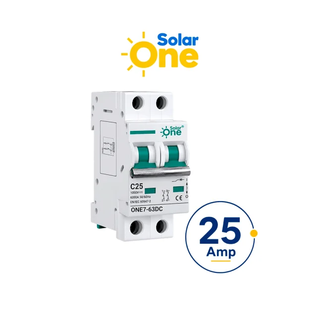 Interruptor Termomagnetico de corriente Directa 2 Polos 25 Amp / 1000 VDC / 2 X 25A CD