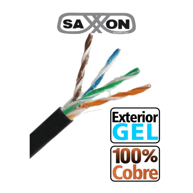SAXXON OUTPCAT5EGCOPEXT - Bobina de Cable UTP Cat5e 100% Cobre con Gel/ 305 Metros/ Uso Exterior/ Color Negro/ Ideal para Cableado de Redes y Video/