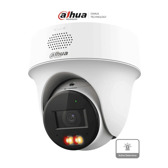 DAHUA IPC-PT1439H-PV-0280B - Cámara PT IP domo de 4 Megapixeles / Lente de 2.8 mm/ 30 Metros de Iluminación Dual Inteligente/ Audio dos vías/ Detección de humanos y vehículos/ Protección Perimetral/ Disuasión activa/ PoE/ IP66/