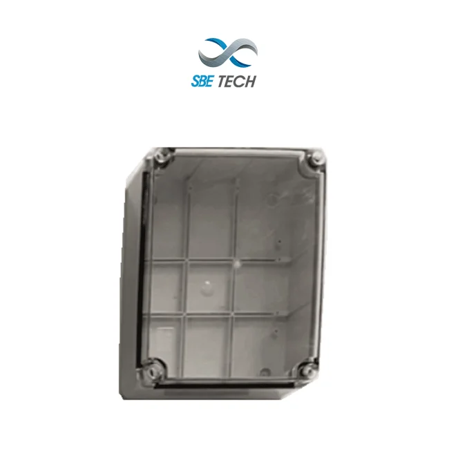 SBE TECH SBE-TR24019090 - Gabinete plástico para exteriores, cubierta transparente, 24x19x9 cm, termoplástico auto extinguible, IP67, alta resistencia al impacto, color gris