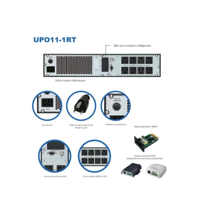 CDP UPO11-1RT sistema de alimentación ininterrumpida (UPS) Doble conversión (en línea) 1 kVA 900 W 8 salidas AC image 7