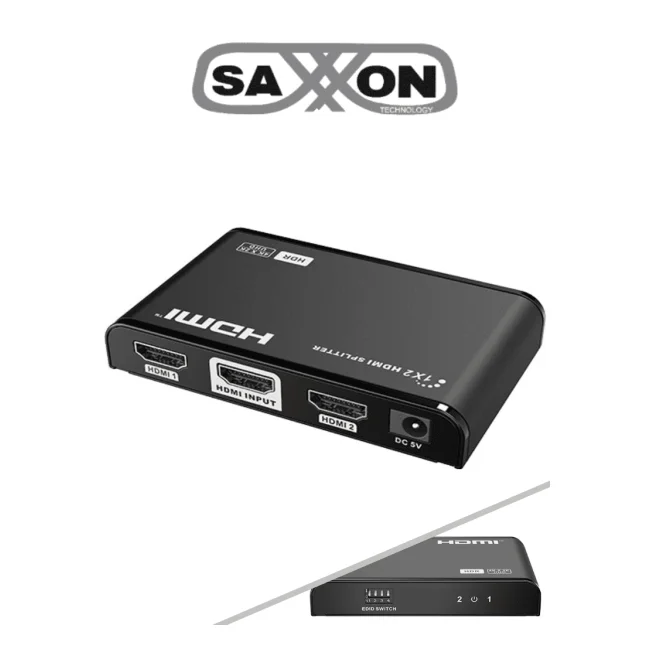 SAXXON LKV312HDR-V2.0 - Divisor de Video HDMI 4K de 1 Entrada y 2 salidas/ Soporta Resolución 4Kx2K @30Hz/ 1080P Full HD/ Distancia de 10 Metros en Entrada y Salidas/ Switch EDID para Autoajuste de Resolución/