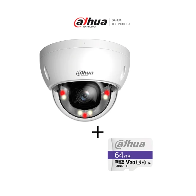 Kit DAHUADH-IPC-HDBW2649EP-S-IL Camara IP Domo 6 MP/ Lente de 2.8mm/ SMD Plus/ Protección Perimetral / Micrófono Integrado/ IP67/ IK10 Ranura para MicroSD +TF-C100/64GB - Dahua Memoria Micro SD de 64 GB UHS-I de regalo/