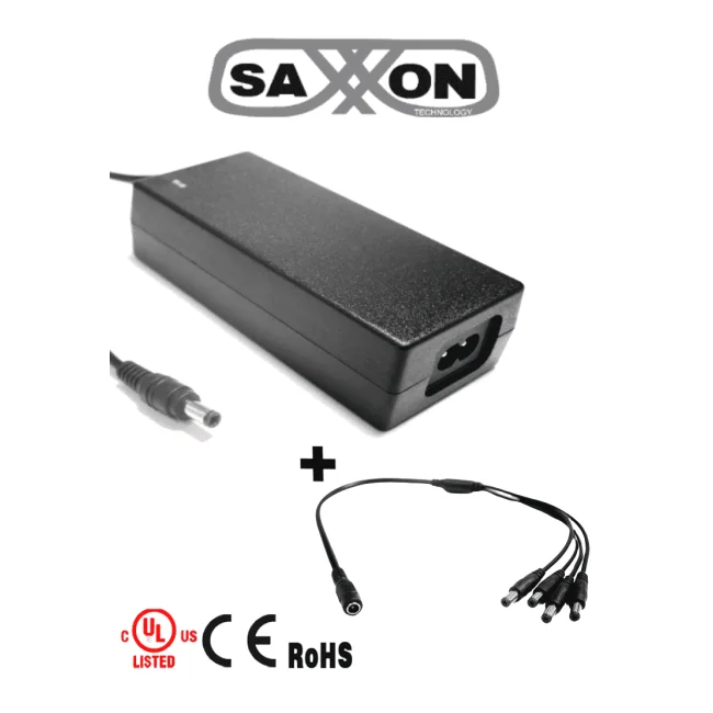 SAXXON PSU1204EPAQ2 - Paquete de Fuente de Poder Regulada de 12 Vcc 4.1 Amperes + Divisor para 4 Camaras/ Color Negro/ Para Usos Multiples: Sistemas de CCTV, Acceso, ETC/ Certificacion UL/