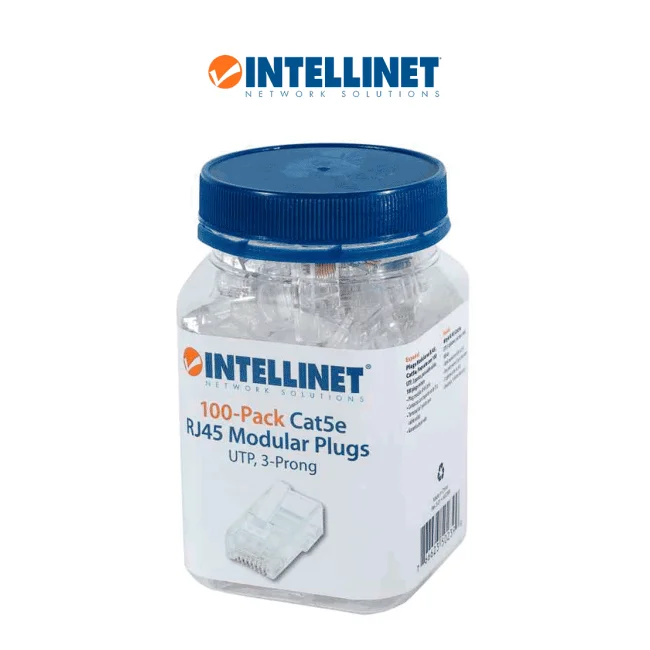 Intellinet PLUG RJ45 CAT5E SOLIDO UTP BOTE 100 PZAS ORO 15-MICRAS
