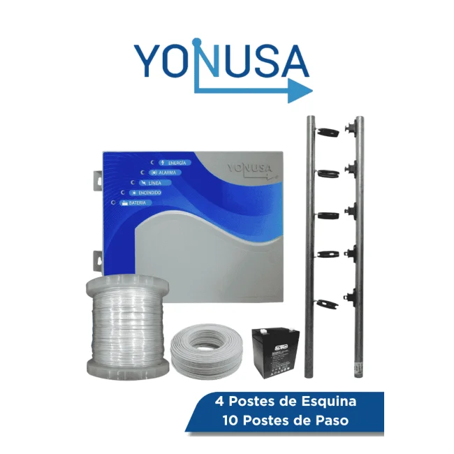 YONUSA PAKEY10000127AF - Paquete de ENERGIZADOR de alta frecuencia ANTIPLANTAS 10 000V / Postes de paso / Postes esquina / Bobina de alambre / Cable bujia / Bateria
