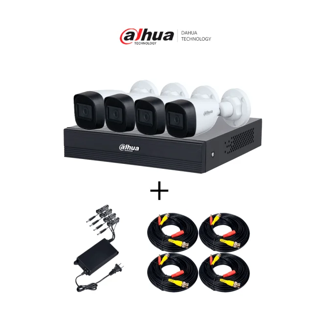 DAHUA PAQ-DH-XVR1B04-I-T-DH-HAC-HFW1200CN-A - Paquete Armado Dahua/ Incluye Grabador DH-XVR1B04-I-T/ 4 Cámaras DH-HAC-HFW1200CN-A-0280B-S5/ Fuente FUENTEKIT2NEWPULL/ Cable CABLEKIT