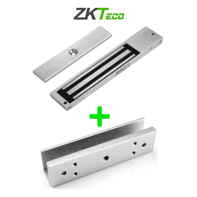 ZKTECO LM200LEDSU - Paquete de contrachapa magnética de 200 Kg a 12 VDC con señal NC que incluye soporte en U para colocación en puertas de vidrio