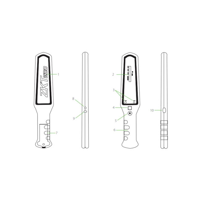ZKTECO D180 - Detector de metales portátil con alta sensibilidad, indicador visual, alarmas sonora y vibración. Su batería recargable de 9VDC proporciona hasta 40 horas de uso continuo, ideal para aplicaciones de seguridad eficientes y prolongadas. image 2