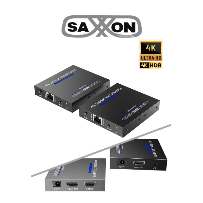 SAXXON LKV565P- Kit extensor HDMI de 2 Puertos/ Hasta 70 metros Con Cable CAT6/ 6A/ 7/ Resolución 4K @ 60Hz/ Transmisor IR/ Plug and play/ Soporta HDR/ Cero Latencia