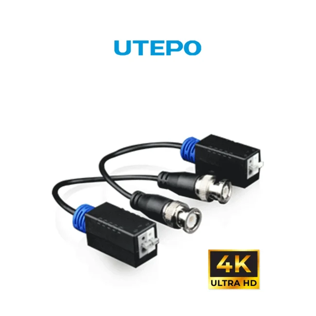 UTEPO UTP101PHD - Par de transceptores pasivos 4k (Video Baluns) 8MP con alcance de 4k hasta 160 metros en CVI, 4 megapíxeles hasta 200 metros, y 1080p hasta 250 metros. Incluyen 2 terminales Push para fácil conexión