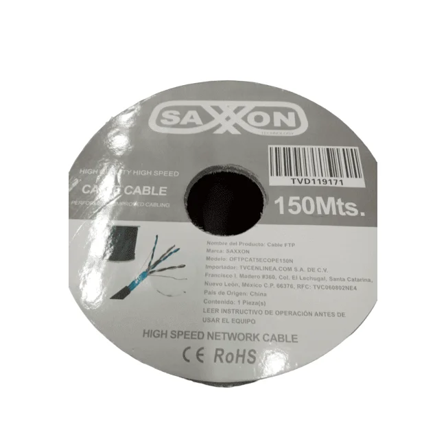 SAXXON OFTPCAT5ECOPE150N - Bobina de Cable FTP Cat5e 100% Cobre/ 150 Metros/ Blindado/ Color Negro/ Uso Exterior/ Ideal para Cableado de Redes de Datos y Video/ Cert ISO9001/ UL / RoSH/ image 4
