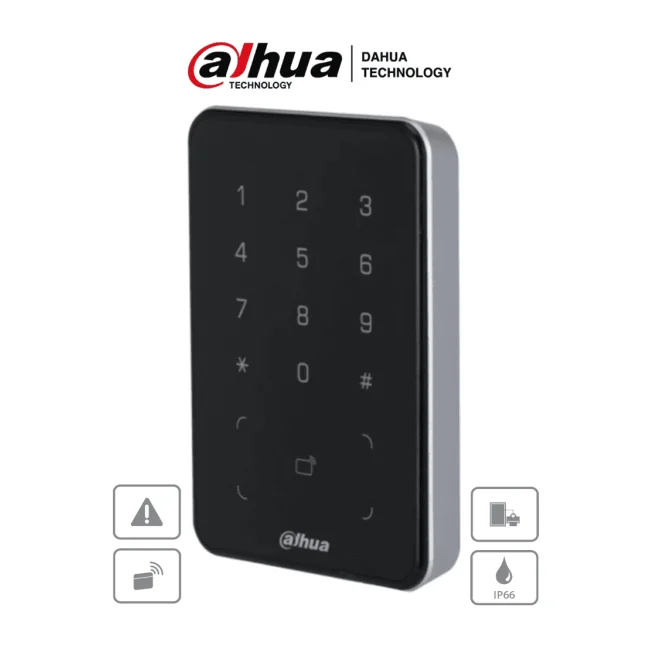 DAHUA ASR2101A-D - Lectora de Tarjetas ID con Teclado para Panel de Control de Acceso/ Uso Exterior/ Soporta Comunicación Wiegand y RS-485/ Modos de desbloqueo: Tarjeta y Codigo/ Alarma Anti-manipulación/ IP66/ Zumbador e Indicador de Aviso/
