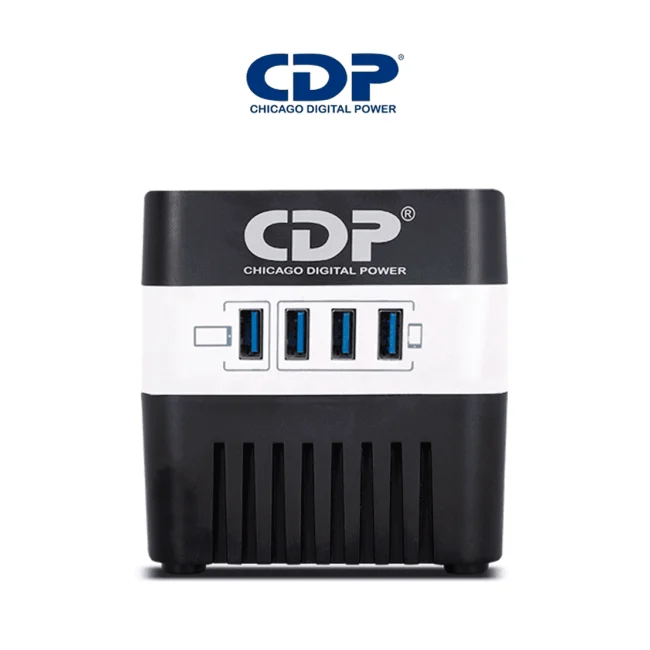 CDP RU-AVR604- Regulador de Voltaje / Supresión de Picos / 600VA / 300W / 4 Puertos USB para Carga de 2.1A Max / 4 Salidas Reguladas / Indicadores Led / Diseño Compacto
