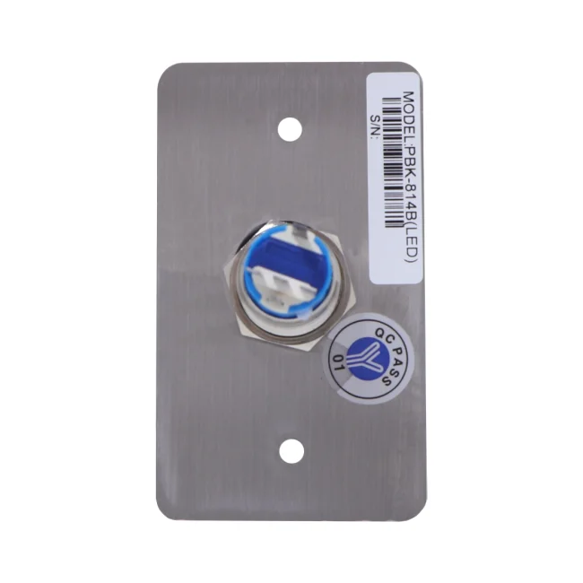 YLI PBK814BLED - Botón de Salida Mecánico, Indicador LED (Azul), Acero Inoxidable, 12 VCC, Función NC/NO image 2