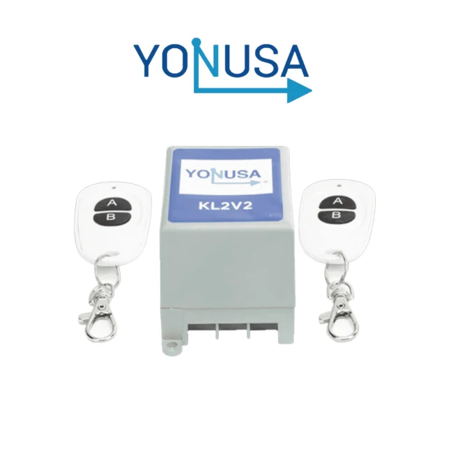 YONUSA KL2V2 -  Módulo de mando receptor y dos transmisores compatible con todos los energizadores Yonusa, conexion sencilla, armado y desarmado de cerco eléctrico